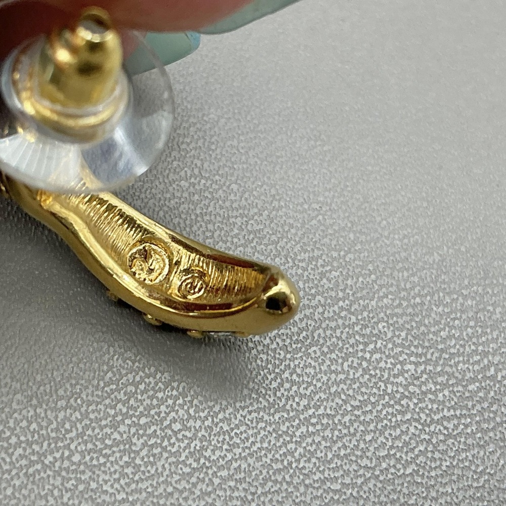 Swarovski Earrings Gold Tone Crystal Curved Half Hoop Stud Pierced Sparkle - Picture 2 of 9